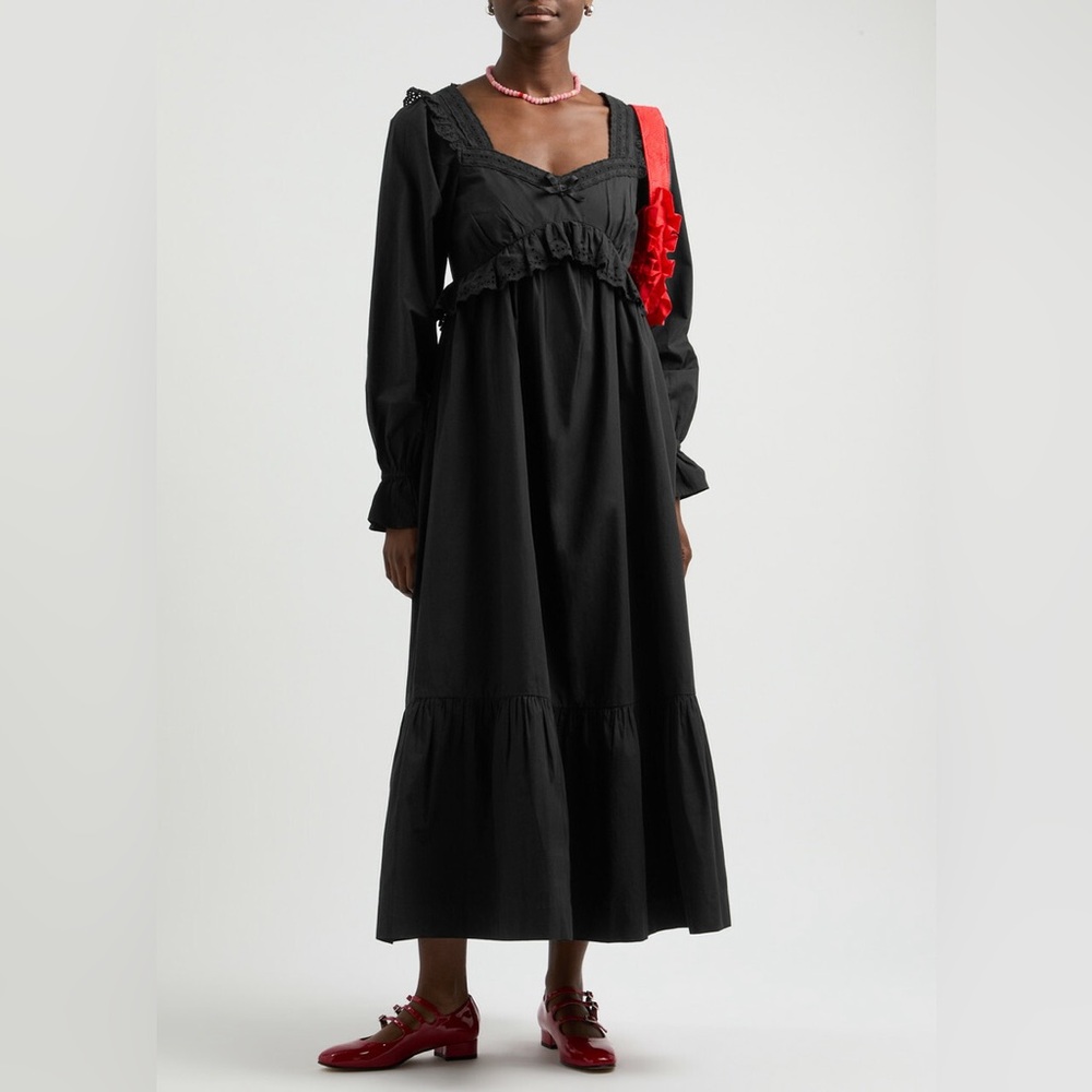 Damson Madder Edith Broderie Anglaise Cotton Midi Dress Black